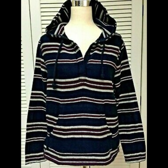 Navy blue striped Baja pullover hoodie - Picture 1 of 3